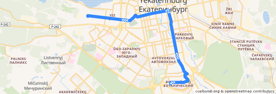 Mapa del recorrido Автобус 2. Ботаническая – Радиотехникум de la línea  en Yekaterinburg Municipality.