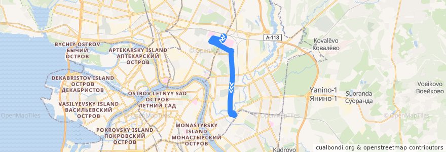 Mapa del recorrido Автобус № 82: ж/д станция Пискарёвка => станция метро «Ладожская» de la línea  en San Petersburgo.