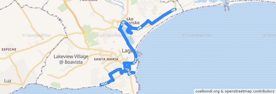 Mapa del recorrido Onda Azul - Forte da Meia Praia > Praia Porto de Mós de la línea  en São Gonçalo de Lagos.