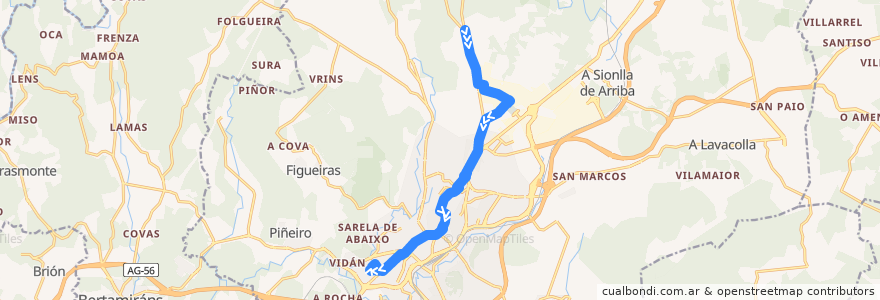 Mapa del recorrido Linea 1 de la línea  en Santiago de Compostela.