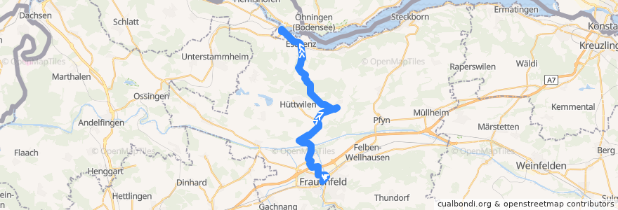 Mapa del recorrido Bus 825: Frauenfeld, Bahnhof => Stein am Rhein, Bahnhof de la línea  en Bezirk Frauenfeld.