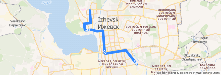 Mapa del recorrido Трамвай 4: Улица Промышленная - кинотеатр Аврора de la línea  en городской округ Ижевск.