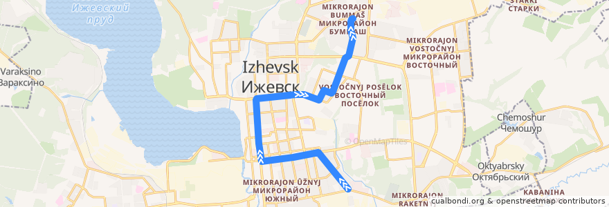 Mapa del recorrido Трамвай 2: Буммаш - Улица Промышленная de la línea  en городской округ Ижевск.