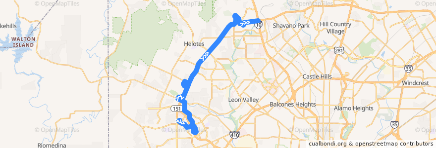 Mapa del recorrido Northwest Vista College/University P & R de la línea  en Сан-Антонио.