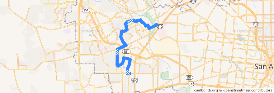 Mapa del recorrido Ingram/Westlakes de la línea  en San Antonio.