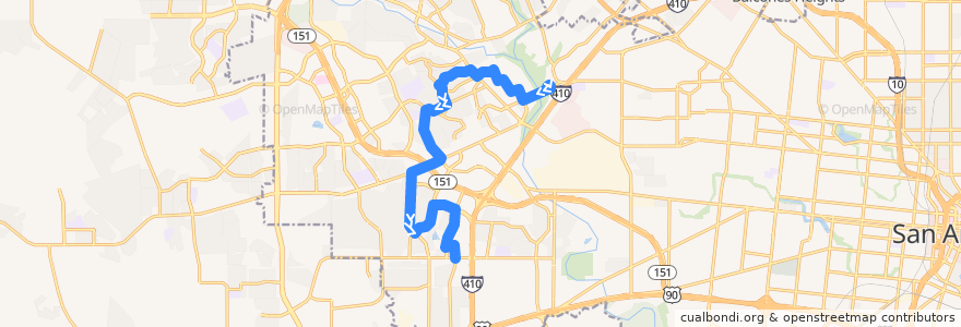 Mapa del recorrido Ingram/Westlakes de la línea  en San Antonio.