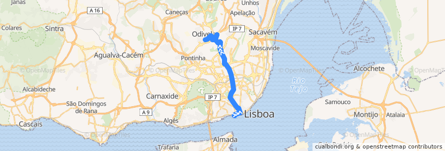 Mapa del recorrido Bus 736: Cais do Sodré → Odivelas de la línea  en Lisboa.