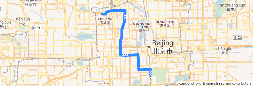 Mapa del recorrido Bus 7: 五间楼 => 动物园 de la línea  en 首都功能核心区.