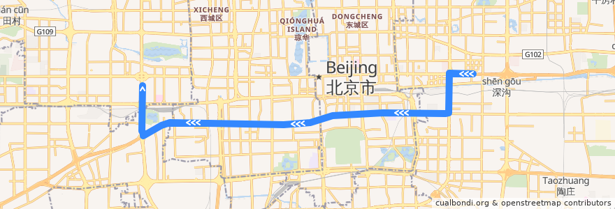 Mapa del recorrido Bus 57: 四惠枢纽站 => 公主坟南 de la línea  en 北京市.