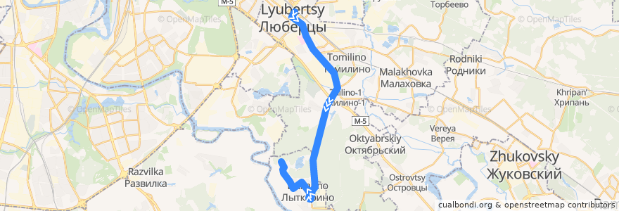 Mapa del recorrido Автобус №25: Люберцы - Волкуша - Лыткарино de la línea  en Moscow Oblast.