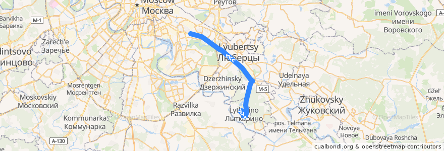 Mapa del recorrido Автобус №348: Лыткарино - метро Кузьминки de la línea  en Oblast de Moscou.