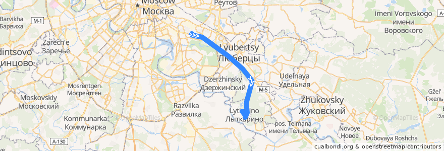 Mapa del recorrido Автобус №348: метро Кузьминки - Лыткарино de la línea  en Московская область.