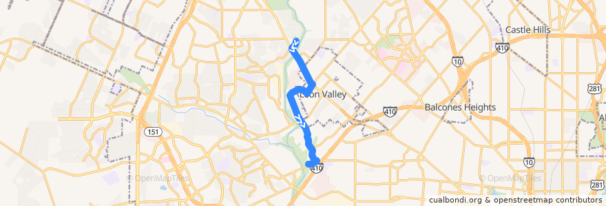 Mapa del recorrido Ingram/Mainland de la línea  en San Antonio.