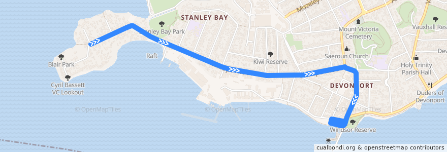 Mapa del recorrido Stanley Bay to Devonport de la línea  en Devonport-Takapuna.