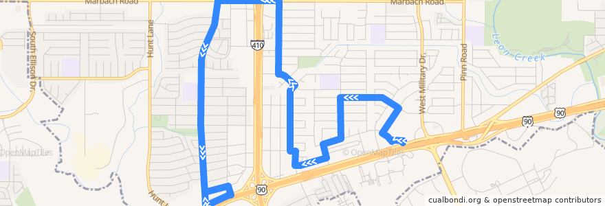 Mapa del recorrido Kel-Lac/Rainbow Hills de la línea  en San Antonio.