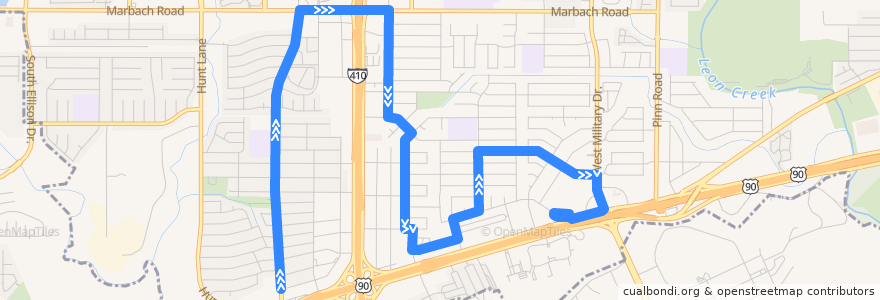 Mapa del recorrido Kel-Lac/Rainbow Hills de la línea  en San Antonio.