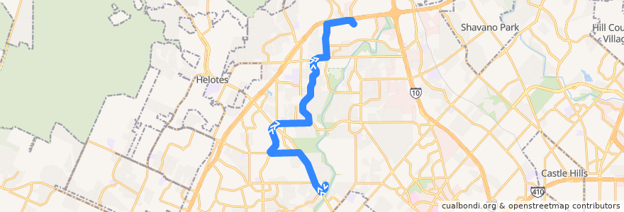Mapa del recorrido UTSA/Mainland de la línea  en San Antonio.