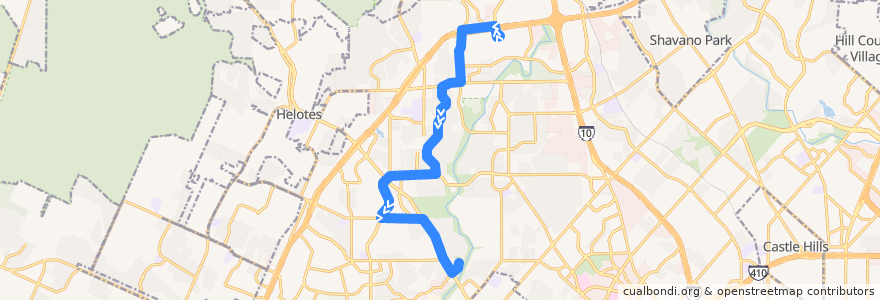 Mapa del recorrido UTSA/Mainland de la línea  en サンアントニオ.