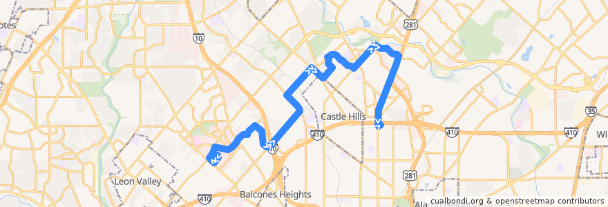Mapa del recorrido North Star/Medical Center de la línea  en San Antonio.