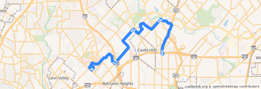 Mapa del recorrido North Star/Medical Center de la línea  en Сан-Антонио.