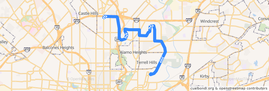 Mapa del recorrido North Star/Harry Wurzbach de la línea  en San Antonio.