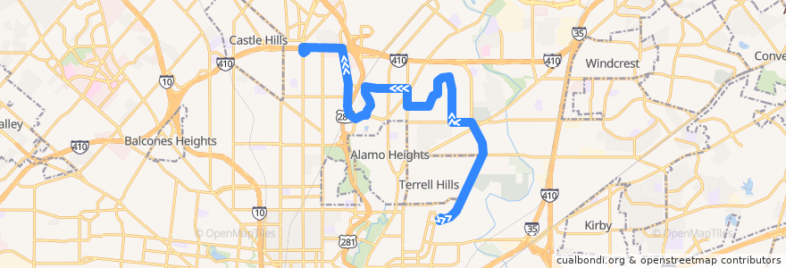 Mapa del recorrido North Star/Harry Wurzbach de la línea  en San Antonio.