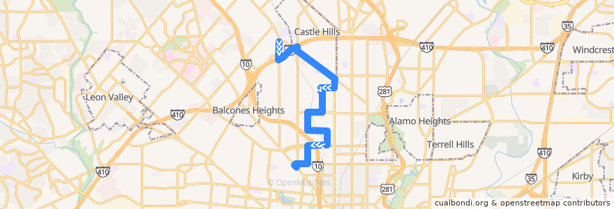Mapa del recorrido Deco District/Castle Hills de la línea  en سان أنطونيو.