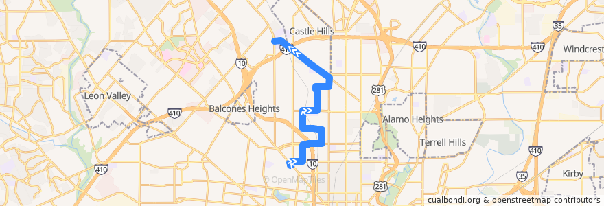 Mapa del recorrido Deco District/Castle Hills de la línea  en San Antonio.