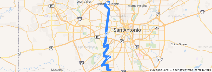 Mapa del recorrido General McMullen Frequent de la línea  en San Antonio.