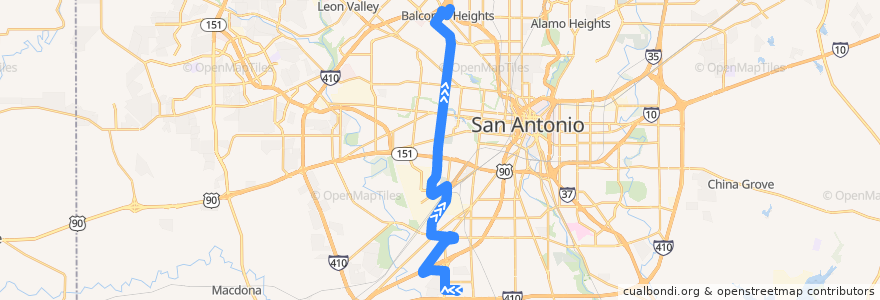 Mapa del recorrido General McMullen Frequent de la línea  en San Antonio.