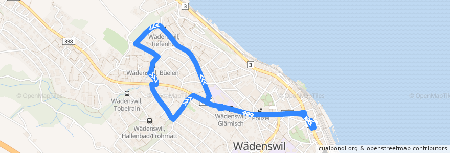 Mapa del recorrido Bus 127: Rundkurs Wädenswil (via Tiefenhof) de la línea  en Wädenswil.