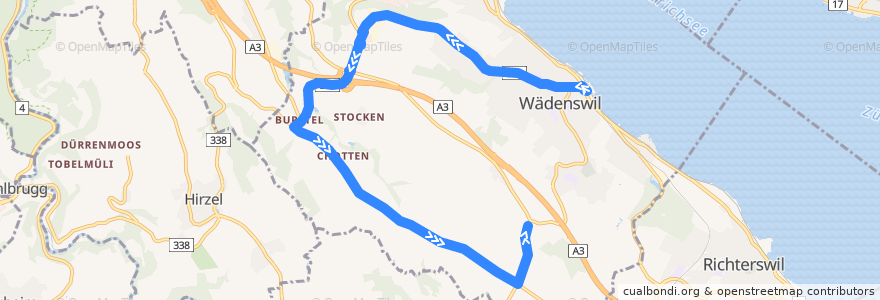 Mapa del recorrido Bus 128: Wädenswil, Bahnhof => Wädenswil, Feld de la línea  en Wädenswil.