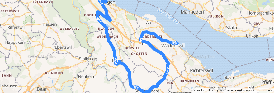 Mapa del recorrido Bus 150: Wädenswil, Bahnhof => Neubühl => Horgen, Bahnhof de la línea  en Bezirk Horgen.