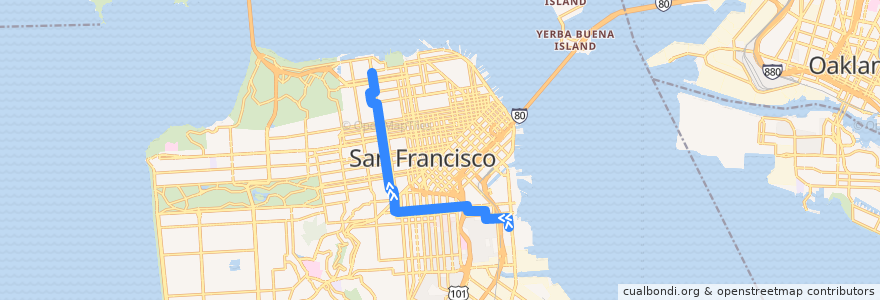 Mapa del recorrido Muni 22 inbound: Potrero Hill => The Marina de la línea  en 샌프란시스코.