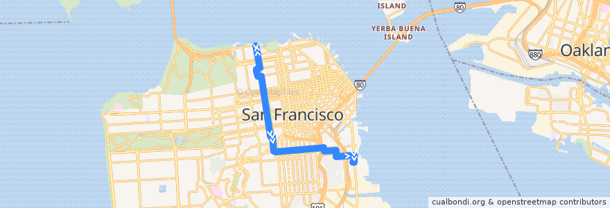 Mapa del recorrido Muni 22 outbound: The Marina => Potrero Hill de la línea  en سان فرانسيسكو.