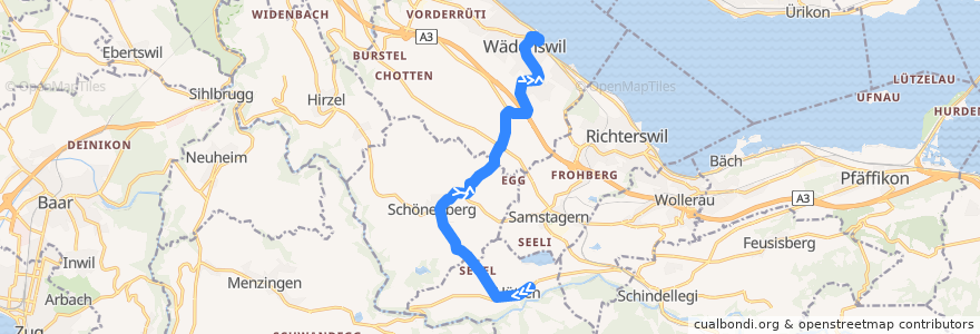 Mapa del recorrido Bus 160: Hütten, Schöntal => Wädenswil, Bahnhof de la línea  en Wädenswil.