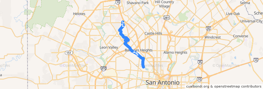 Mapa del recorrido Babcock de la línea  en San Antonio.