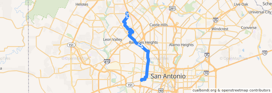 Mapa del recorrido Babcock de la línea  en San Antonio.
