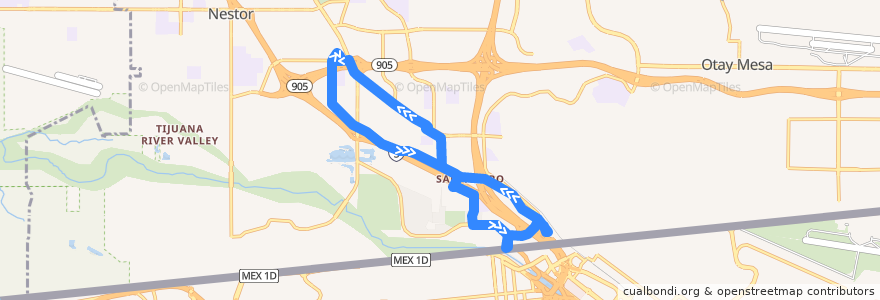 Mapa del recorrido MTS 907 de la línea  en سان دييغو.