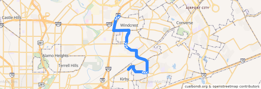 Mapa del recorrido Randolph/Sunrise de la línea  en Bexar County.