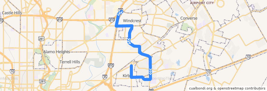 Mapa del recorrido Randolph/Sunrise de la línea  en Bexar County.