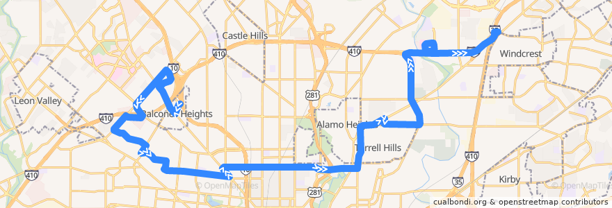 Mapa del recorrido Hildebrand de la línea  en San Antonio.