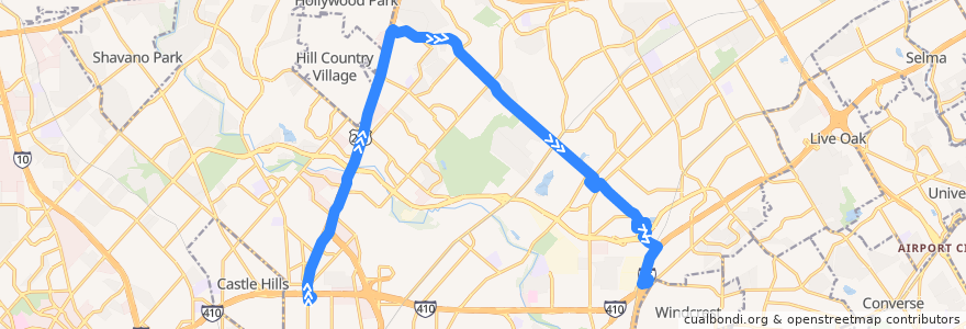 Mapa del recorrido Thousand Oaks de la línea  en San Antonio.