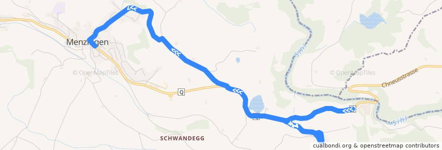 Mapa del recorrido Bus 661: Finstersee, Bostadel => Menzingen, Post de la línea  en Menzingen.