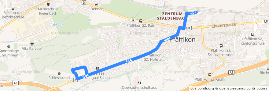 Mapa del recorrido Bus 188: Pfäffikon SZ, Bahnhof => Pfäffikon SZ, Roggenacker de la línea  en Freienbach.