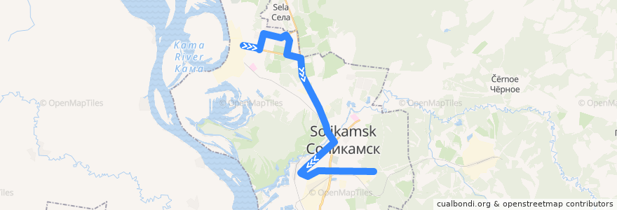 Mapa del recorrido Автобус №28: РУ-3 - Автостанция (Центр) - ОАО "Соликамскбумпром" de la línea  en Соликамский городской округ.