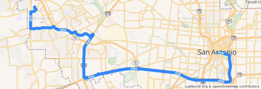 Mapa del recorrido US 90 Express de la línea  en San Antonio.