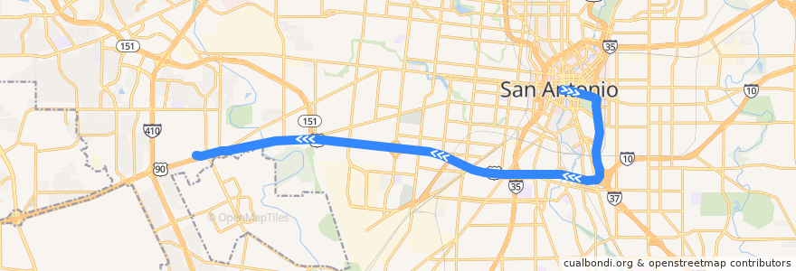 Mapa del recorrido US 90 Express de la línea  en San Antonio.