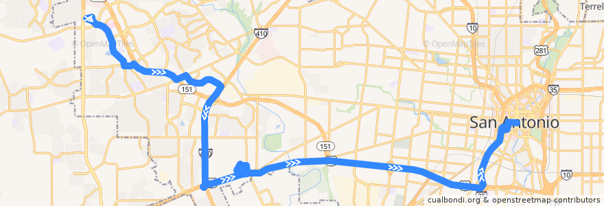 Mapa del recorrido US 90 Express de la línea  en San Antonio.