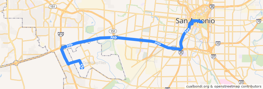 Mapa del recorrido Lackland AFB/USO Express de la línea  en San Antonio.